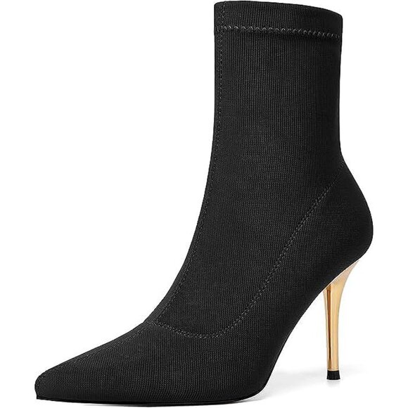Stretch Pointed Toe Sock Booties Mid-Calf Ankle Boot Stiletto Heel